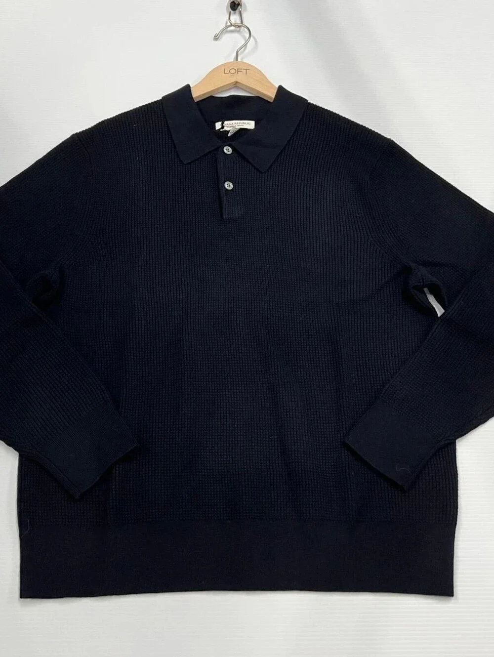 BANANA REPUBLIC Merino Waffle-Knit Sweater Polo Men's Size L Navy NWT $120 MSRP
